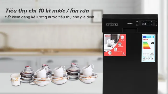 Tiêu thụ 10 lít nước trong mỗi lần rửa - Máy rửa chén Galanz W45A3A401S-0E1(B) 1850W
