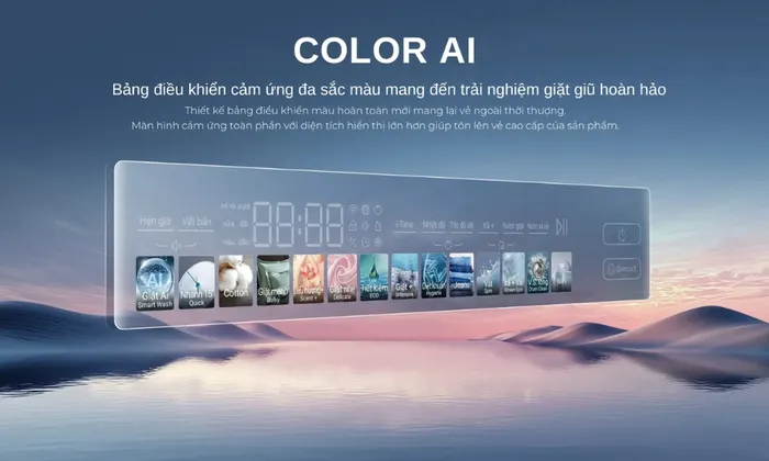 Bảng điều khiển cảm ứng đa sắc màu Color AI trên Máy Giặt Aqua AW12-BD4377U1L(GN)