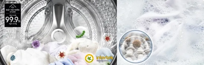 Giặt hơi nước Hygiene Steam, chế độ ngâm Bubble Soak trên Samsung WW10DB7U34GWSV