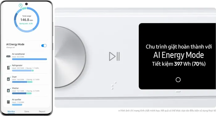 Samsung WW10DG6U34LESV tiết kiệm năng lượng với SmartThings AI Energy
