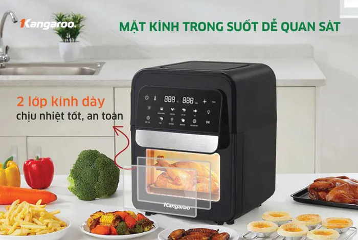 Lò Chiên Không Dầu Kangaroo KG6AF2A có mặt kính trong suốt 2 lớp