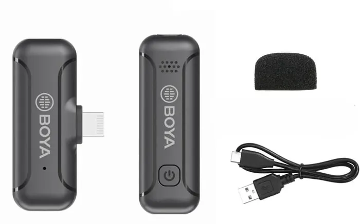 Hệ thống micro không dây 2.4GHz trên mic thu âm điện thoại Boya BYWM3T1D1 (chân Lightning)