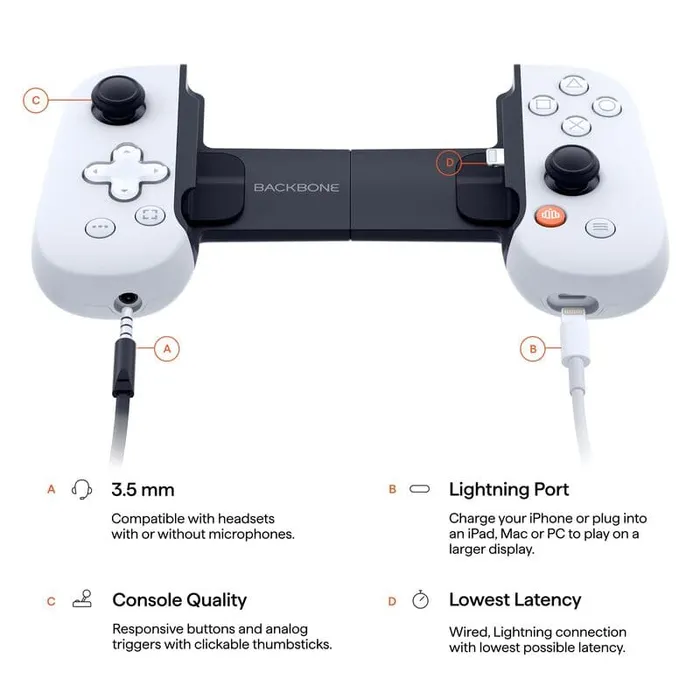 Cổng giao tiếp và tính năng kết nối trên tay cầm Backbone One Lightning - PlayStation Edition