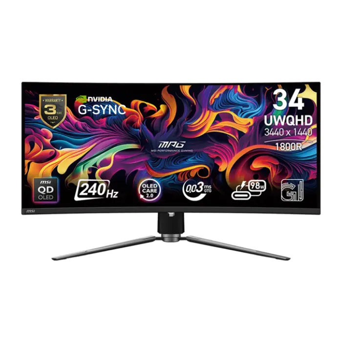Màn hình cong gaming MSI MPG 341CQPX QD-OLED (34Inch/ UWQHD (3440x1440)/ 0.03ms/ 240Hz/ 250cd/m2/ OLED) 