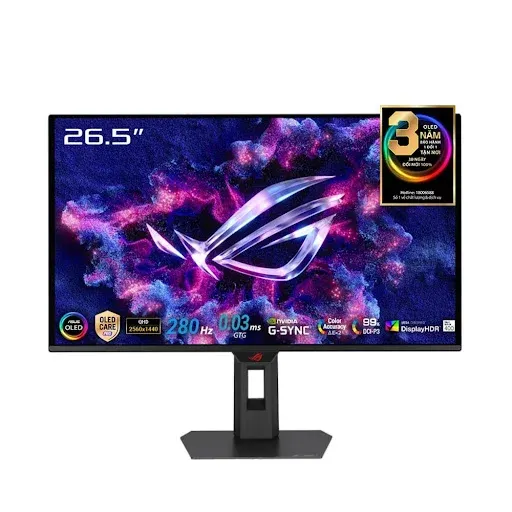Thiết kế hiện đại của màn hình ROG Strix OLED XG27ACDMS màu đen