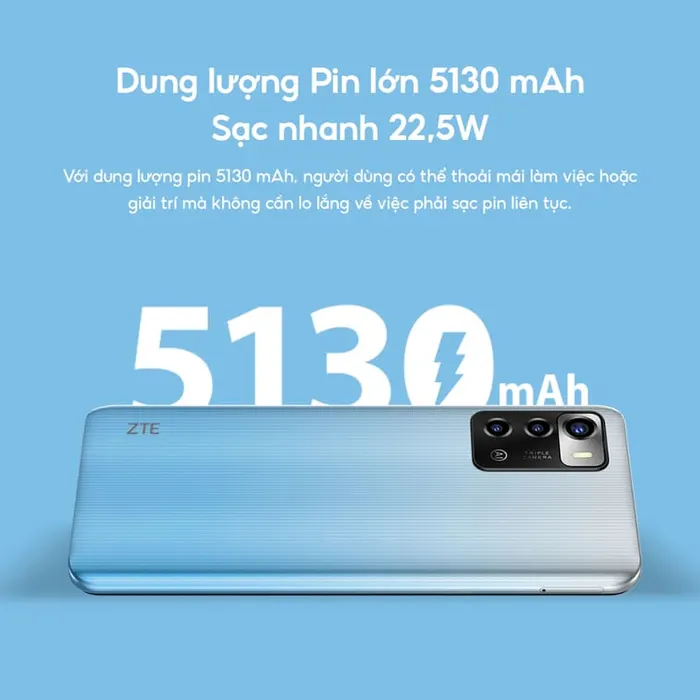 Dung lượng pin 5130 mAh, hỗ trợ sạc nhanh 22.5W.