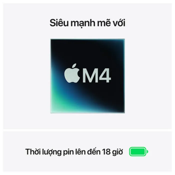 MacBook Air M4 15.3 inch được trang bị chip Apple M4, một trong những bộ vi xử lý mạnh mẽ nhất hiện nay