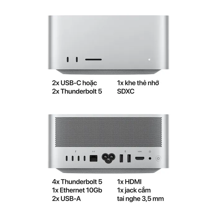 Mac Studio Chip M3 Ultra được trang bị hệ thống kết nối tiên tiến, giúp tối ưu hóa hiệu suất làm việc