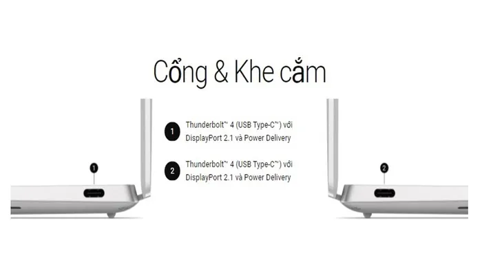 Cổng thunderbolt 4 USB Type-C.