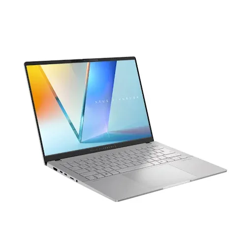 Thiết kế vỏ kim loại đen sang trọng và mỏng nhẹ của Asus Vivobook S14 OLED.