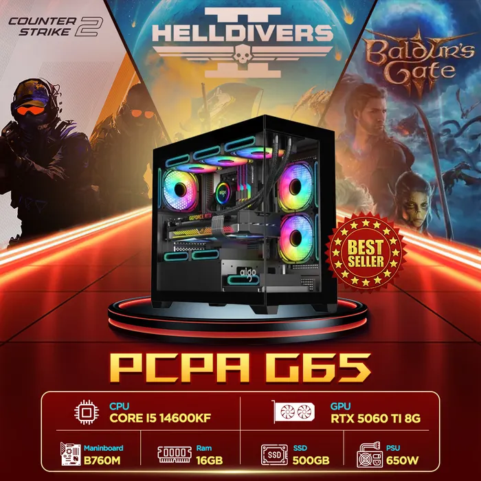 Máy tính PCPA G65 (i5 14600KF/16GB/RTX 5060TI 8Gb/650W) Máy tính PCPA G65 (i5 14600KF/16GB/RTX 5060TI 8Gb/650W) là bộ PC gaming – làm việc hiệu năng cao được tối ưu theo tiêu chí mạnh mẽ, ổn định và chi phí hợp lý. Cấu hình hướng tới game thủ phổ thông nâng cao, người dùng cần sức mạnh xử lý tốt cho chơi game, đồ họa bán chuyên và các tác vụ đa nhiệm nặng trong thời gian dài. Hiệu năng xử lý vượt trội với Intel Core i5-14600KF Sở hữu Core i5 14600KF 3.5GHz Up to 5.3GHz, hệ thống mang lại khả năng xử lý ấn tượng cho cả gaming lẫn công việc. Xung nhịp cao giúp tối ưu hiệu suất đơn nhân trong game, trong khi khả năng boost mạnh hỗ trợ tốt các phần mềm chỉnh sửa ảnh, dựng video và livestream, đáp ứng mượt mà nhu cầu sử dụng cường độ cao. Mainboard Asus TUF Gaming B760M-E D4 bền bỉ, ổn định Asus TUF Gaming B760M-E D4 là nền tảng đáng tin cậy với thiết kế linh kiện chuẩn TUF, tối ưu cho độ bền và khả năng vận hành ổn định lâu dài. Bo mạch hỗ trợ tốt CPU Intel thế hệ 14, đảm bảo khả năng tương thích linh hoạt, đồng thời phù hợp với các cấu hình gaming cần sự chắc chắn và ổn định khi hoạt động liên tục. RAM DDR4 RGB 16GB cân bằng hiệu năng và chi phí Hệ thống được trang bị Silicon Power RGB 16GB (2x8GB) DDR4 3200MHz, mang lại hiệu năng đủ mạnh cho đa số tựa game hiện nay và các tác vụ đa nhiệm phổ biến. Chuẩn DDR4 bus 3200MHz giúp tối ưu chi phí nhưng vẫn đảm bảo độ ổn định, trong khi thiết kế RGB tạo điểm nhấn thẩm mỹ cho bộ máy. Lưu trữ NVMe Gen3 nhanh và ổn định Ổ cứng SSD Lexar LNM610 Pro 500GB NVMe PCIe Gen3x4 cung cấp tốc độ đọc lên đến 3300MB/s và ghi 1700MB/s, giúp hệ điều hành khởi động nhanh, game load mượt và các phần mềm phản hồi tốt. Dung lượng 500GB phù hợp cho nhu cầu cài đặt hệ điều hành, phần mềm và một số tựa game phổ biến. Sức mạnh đồ họa từ RTX 5060 Ti 8GB GDDR7 Card đồ họa Asus Prime GeForce RTX 5060 Ti 8GB GDDR7 OC Edition mang lại khả năng xử lý đồ họa mạnh mẽ cho chơi game độ phân giải cao và các tác vụ đồ họa hiện đại. Bộ nhớ 8GB GDDR7 kết hợp xung nhịp được ép xung sẵn giúp hình ảnh mượt mà, ổn định, phù hợp cho game thủ cần hiệu năng tốt trong phân khúc tầm trung – cận cao cấp. Tản nhiệt và nguồn đảm bảo vận hành ổn định CPU được làm mát bởi tản nhiệt JONSBO CB40 BLACK LED ARGB, giúp kiểm soát nhiệt độ hiệu quả trong quá trình tải nặng, đồng thời tăng tính thẩm mỹ cho hệ thống. Đi kèm là nguồn Aigo GB650 650W chuẩn 80 Plus Bronze, cung cấp điện năng ổn định cho toàn bộ cấu hình, đảm bảo hệ thống hoạt động an toàn và bền bỉ. Thiết kế case gọn gàng, tối ưu airflow Toàn bộ linh kiện được lắp trong vỏ case Aigo C218M MATX với 3 fan ARGB, mang lại luồng gió tốt và không gian lắp đặt gọn gàng. Thiết kế phù hợp cho các bộ PC gaming phổ thông, vừa đảm bảo khả năng làm mát, vừa tạo điểm nhấn ánh sáng hiện đại cho góc máy. Mua Máy tính PCPA G65 chính hãng tại Phúc Anh Lựa chọn Máy tính PCPA G65 (i5 14600KF/16GB/RTX 5060TI 8Gb/650W) tại Phúc Anh, bạn sẽ được đảm bảo linh kiện chính hãng, lắp ráp chuẩn kỹ thuật và chế độ bảo hành rõ ràng cho từng thành phần. Phúc Anh mang đến dịch vụ tư vấn chuyên nghiệp, hỗ trợ kỹ thuật tận tâm cùng nhiều ưu đãi hấp dẫn, giúp bạn dễ dàng sở hữu một bộ PC hiệu năng cao, ổn định và sẵn sàng đáp ứng mọi nhu cầu chơi game và làm việc. Đặt hàng ngay tại Phúc Anh để nhận mức giá tốt và ưu đãi hiện hành.