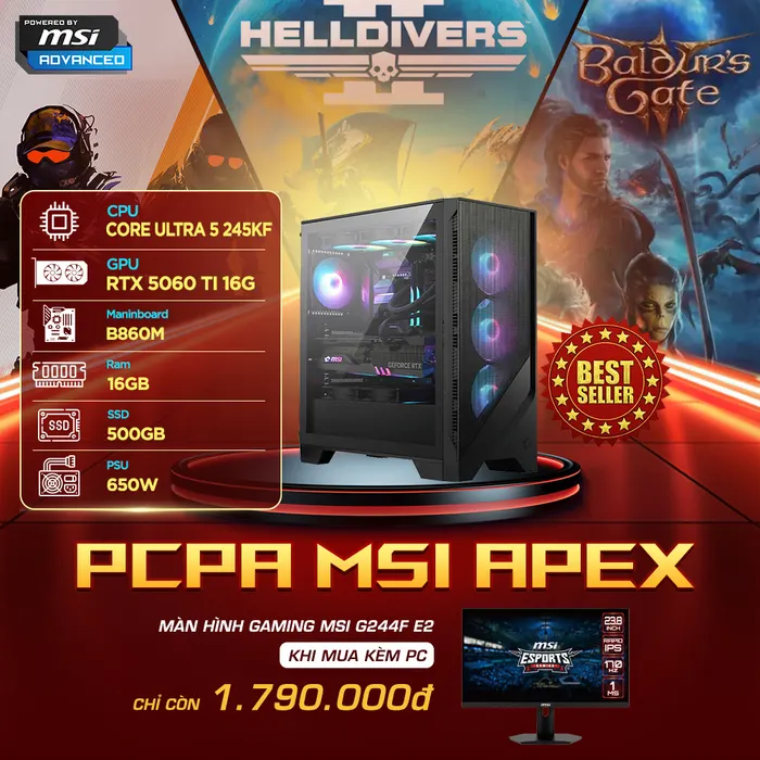 Máy tính PCPA MSI Apex (Core Ultra 5 245KF/16GB/ RTX 5060TI 16G/650W)